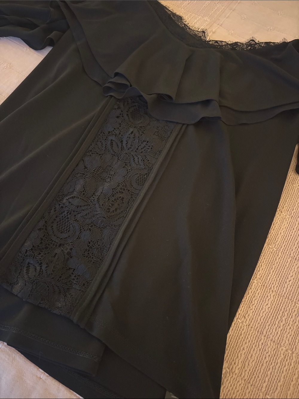 WHBM Black Cold-Shoulder Lace-Trim Tank Top - Picture 2 of 4